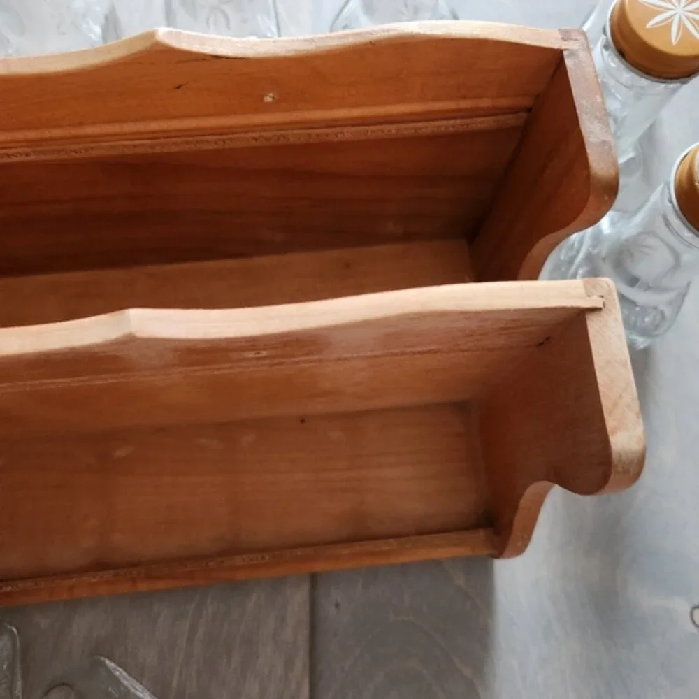 70's Wooden Spice‎ Rack with Glass Jars
